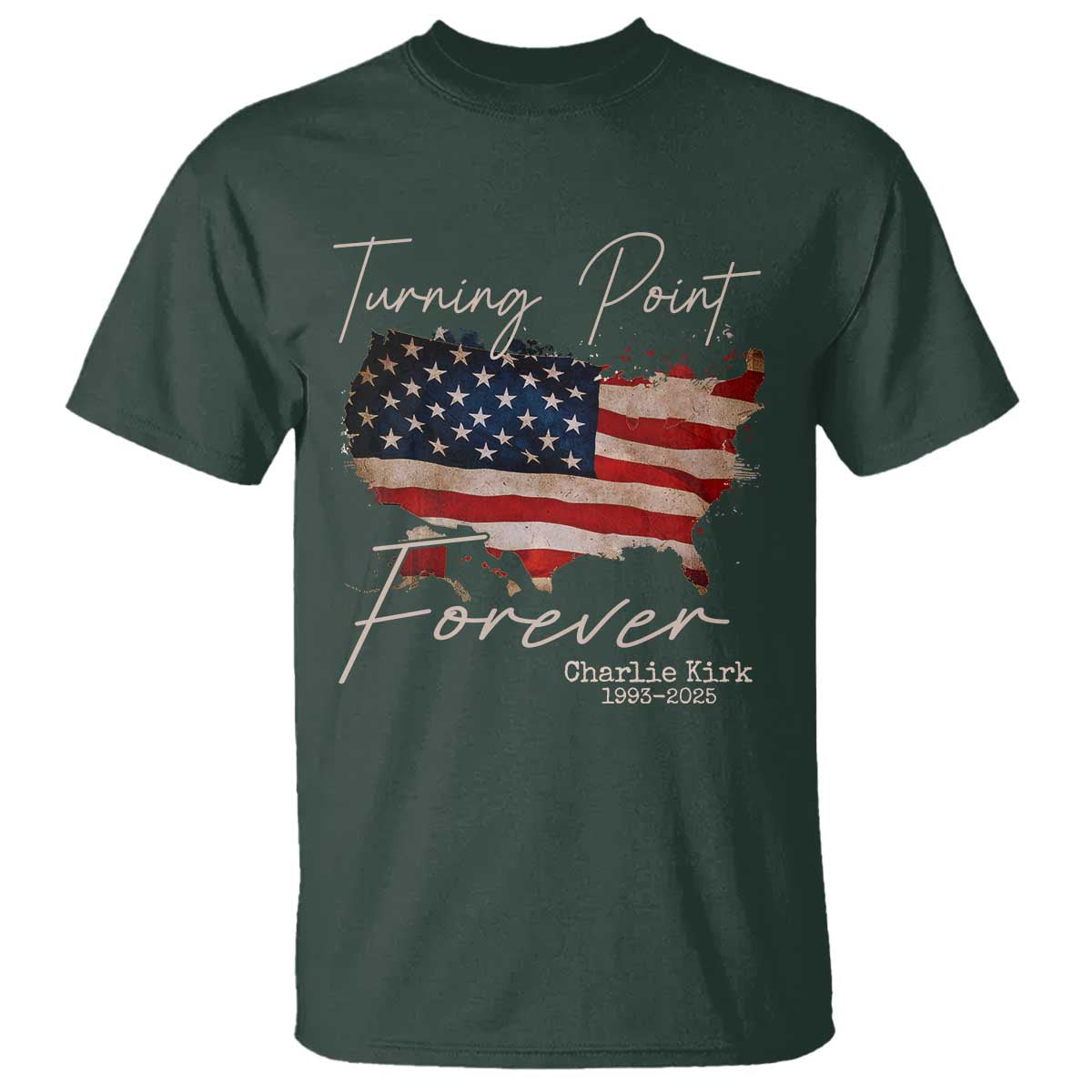 Turning Point Forever T Shirt Patriotic American Map Vintage USA Flag TS11 Dark Forest Green Print Your Wear