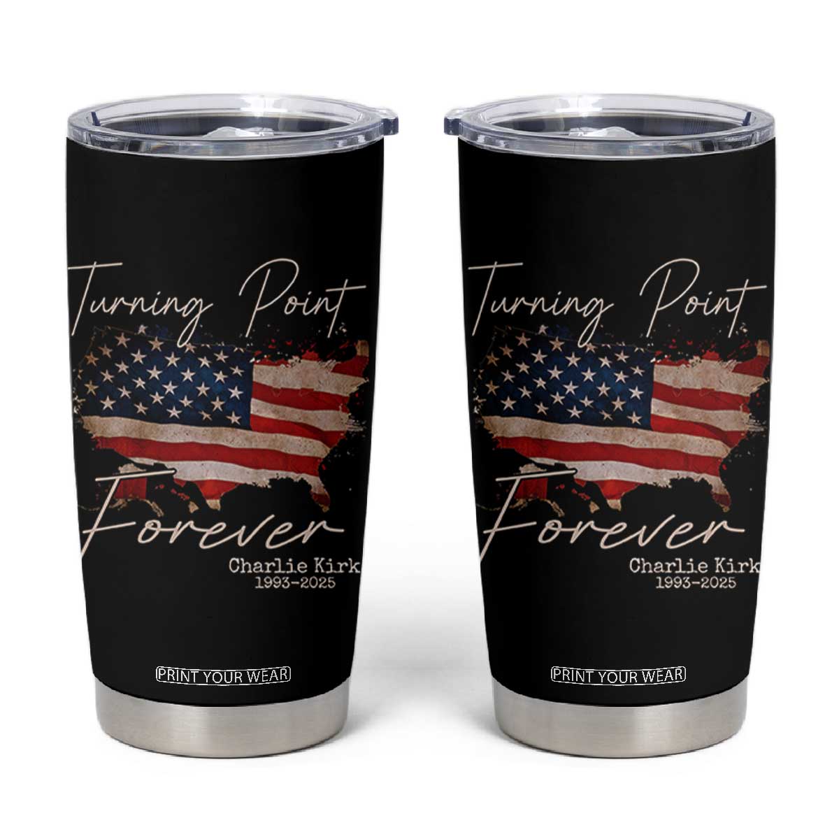 Turning Point Forever Tumbler Cup Patriotic American Map Vintage USA Flag TS11 Black Print Your Wear