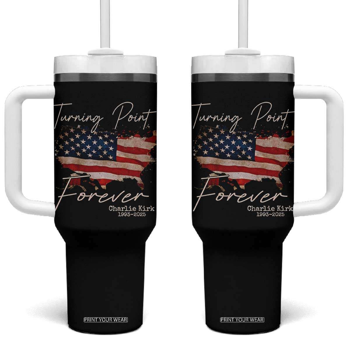 Turning Point Forever Tumbler With Handle Patriotic American Map Vintage USA Flag TS11 One Size: 40 oz Black Print Your Wear