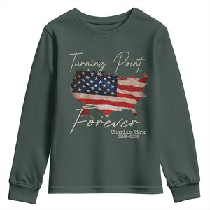Turning Point Forever Youth Sweatshirt Patriotic American Map Vintage USA Flag TS11 Dark Forest Green Print Your Wear