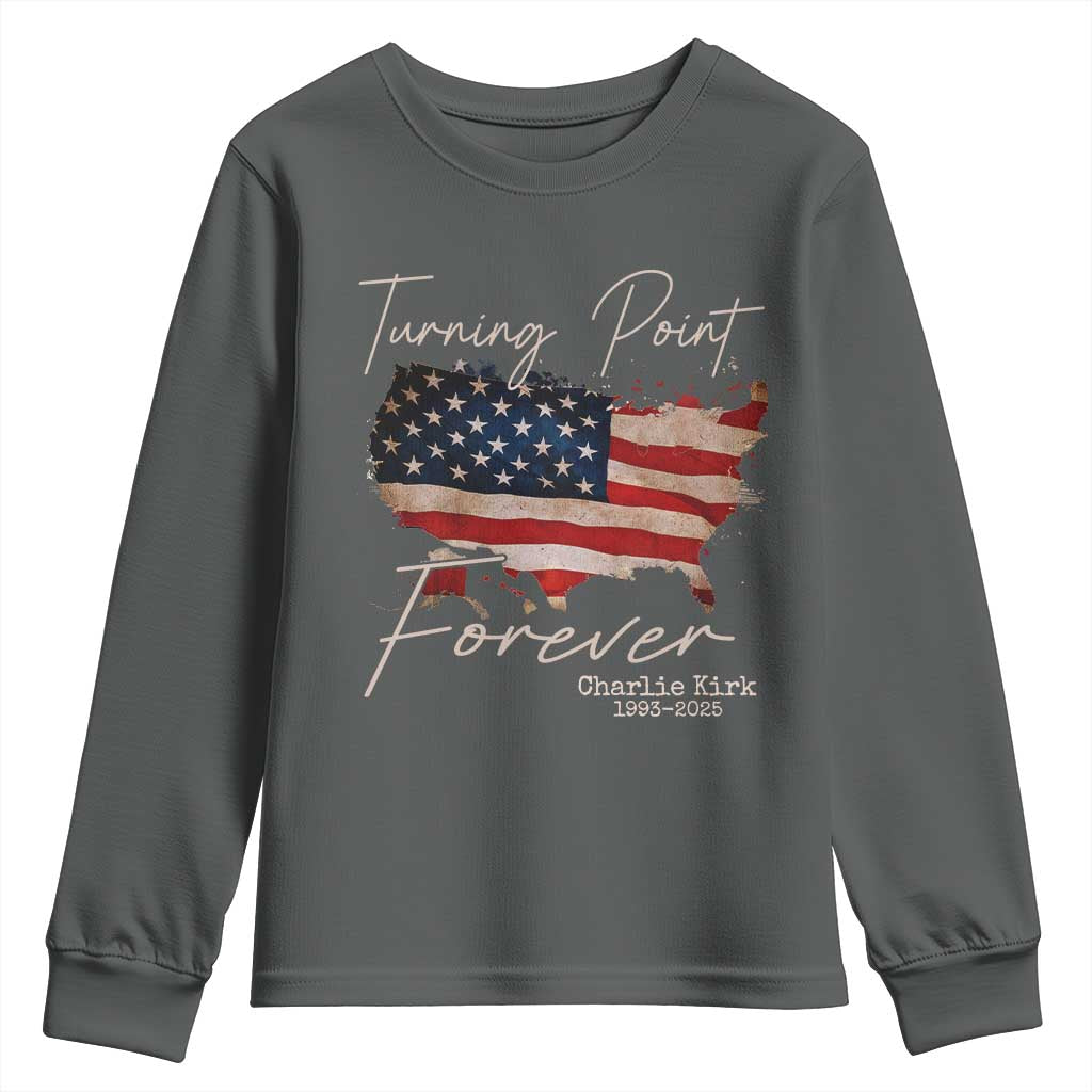 Turning Point Forever Youth Sweatshirt Patriotic American Map Vintage USA Flag TS11 Dark Heather Print Your Wear