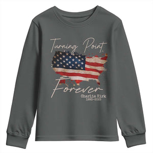 Turning Point Forever Youth Sweatshirt Patriotic American Map Vintage USA Flag TS11 Dark Heather Print Your Wear