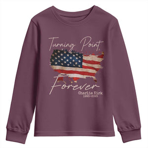 Turning Point Forever Youth Sweatshirt Patriotic American Map Vintage USA Flag TS11 Maroon Print Your Wear