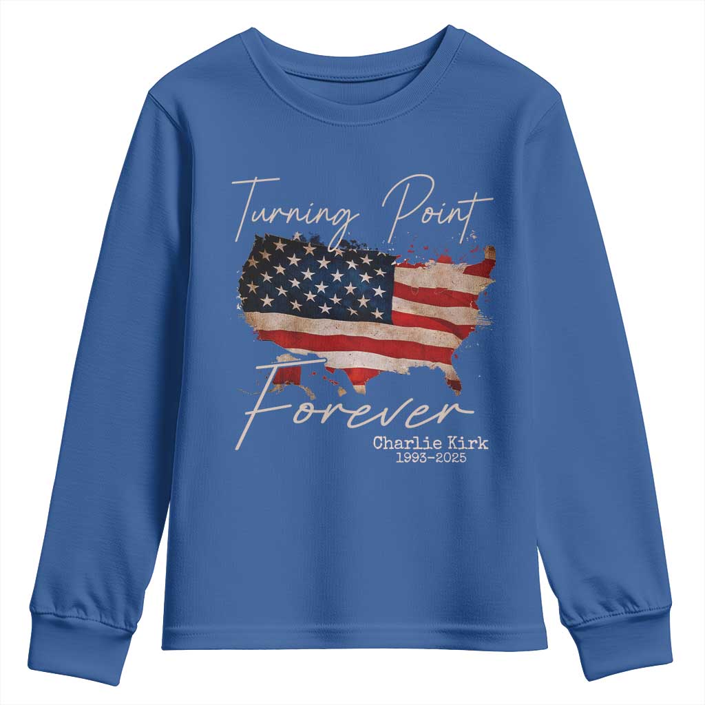 Turning Point Forever Youth Sweatshirt Patriotic American Map Vintage USA Flag TS11 Royal Blue Print Your Wear