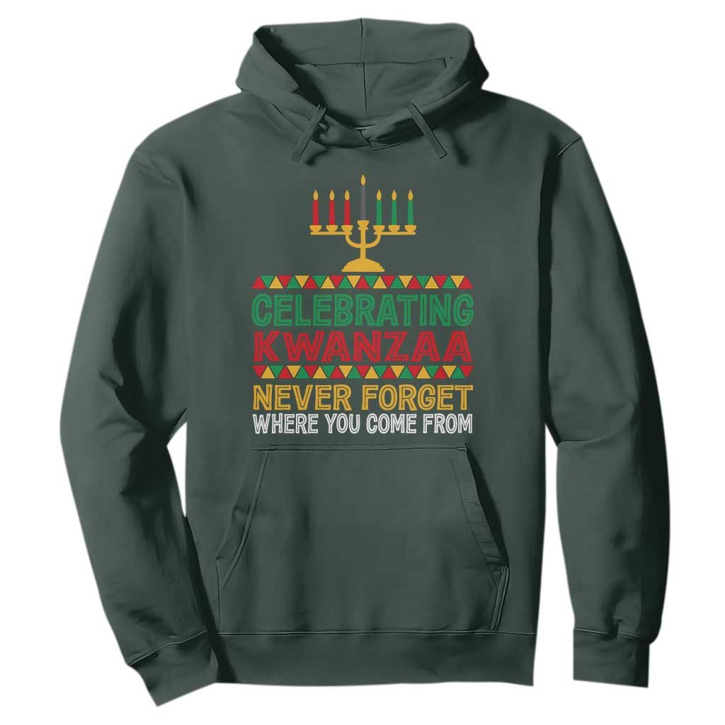 Celebrating Kwanzaa Never Forget Where You Come From Kinara Candle Hoodie TS11 Dark Forest Green Print Your Wear