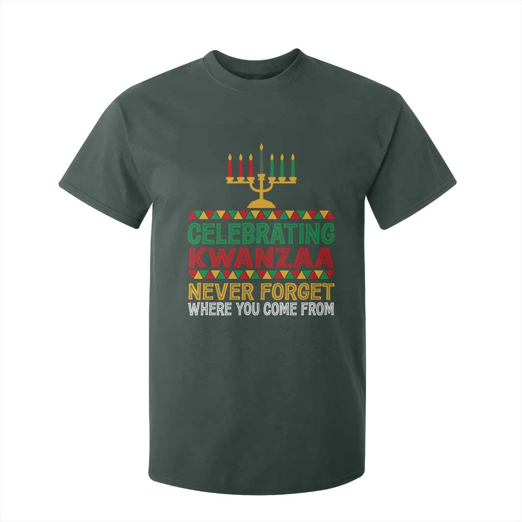 Celebrating Kwanzaa Never Forget Where You Come From Kinara Candle T Shirt For Kid TS11 Dark Forest Green Print Your Wear