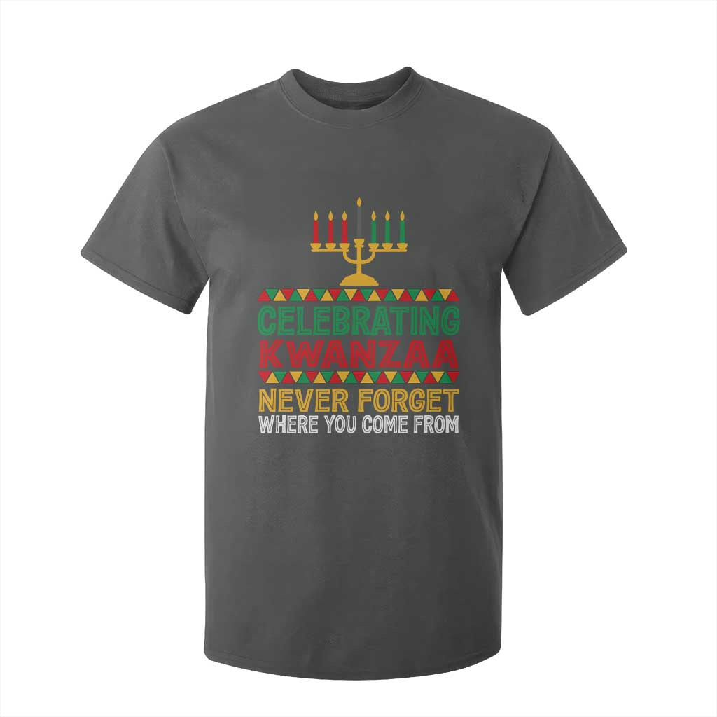 Celebrating Kwanzaa Never Forget Where You Come From Kinara Candle T Shirt For Kid TS11 Dark Heather Print Your Wear