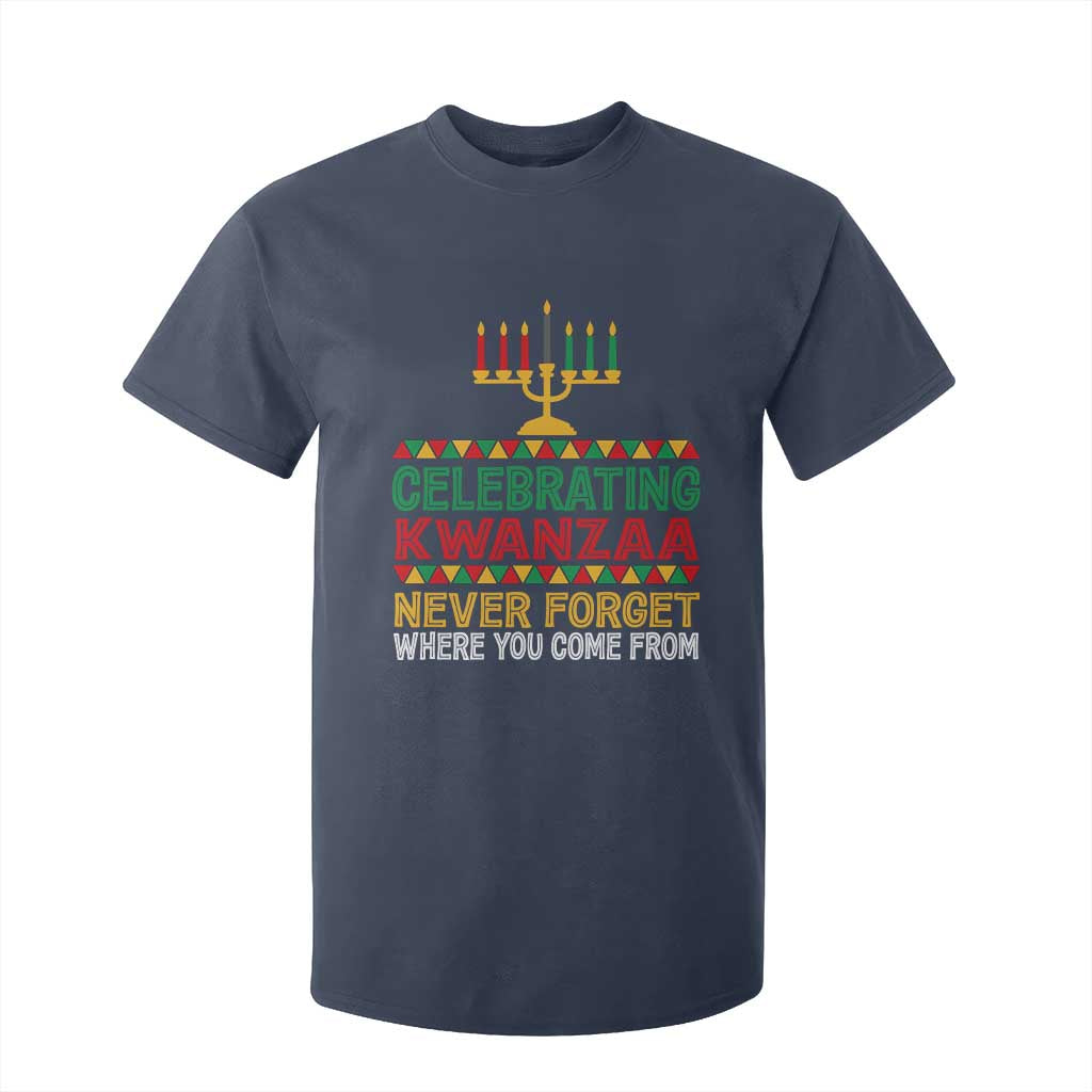 Celebrating Kwanzaa Never Forget Where You Come From Kinara Candle T Shirt For Kid TS11 Navy Print Your Wear