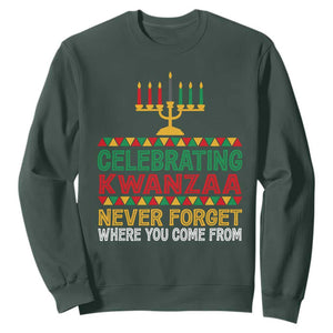 Celebrating Kwanzaa Never Forget Where You Come From Kinara Candle Sweatshirt TS11 Dark Forest Green Print Your Wear