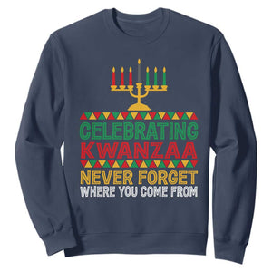 Celebrating Kwanzaa Never Forget Where You Come From Kinara Candle Sweatshirt TS11 Navy Print Your Wear