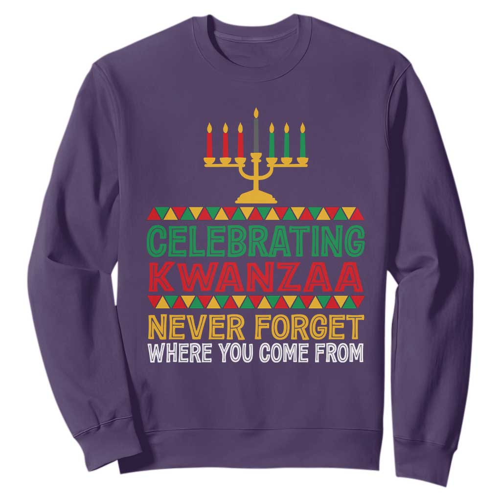 Celebrating Kwanzaa Never Forget Where You Come From Kinara Candle Sweatshirt TS11 Purple Print Your Wear