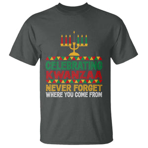 Celebrating Kwanzaa Never Forget Where You Come From Kinara Candle T Shirt TS11 Dark Heather Print Your Wear