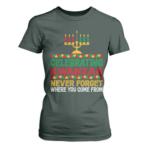 Celebrating Kwanzaa Never Forget Where You Come From Kinara Candle T Shirt For Women TS11 Dark Forest Green Print Your Wear