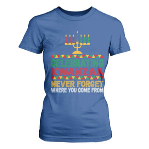 Celebrating Kwanzaa Never Forget Where You Come From Kinara Candle T Shirt For Women TS11 Royal Blue Print Your Wear