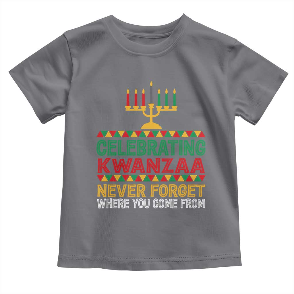 Celebrating Kwanzaa Never Forget Where You Come From Kinara Candle Toddler T Shirt TS11 Charcoal Print Your Wear