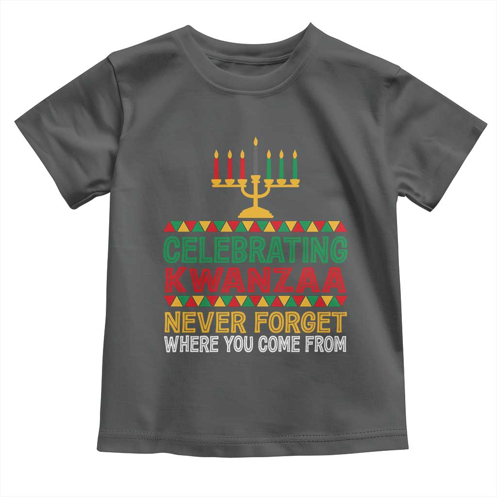 Celebrating Kwanzaa Never Forget Where You Come From Kinara Candle Toddler T Shirt TS11 Dark Heather Print Your Wear