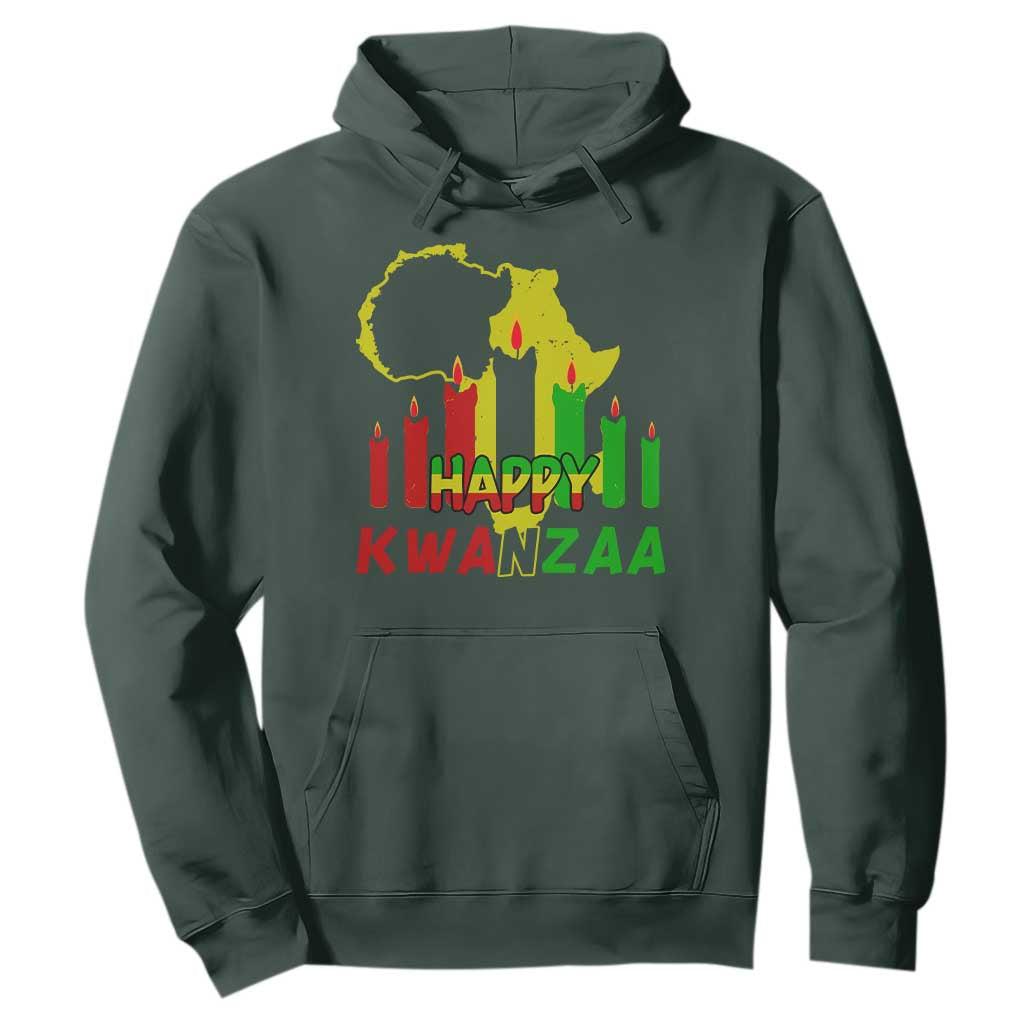 Happy Kwanzaa Hoodie Black Holiday African American Christmas Kinara Candle TS11 Dark Forest Green Print Your Wear