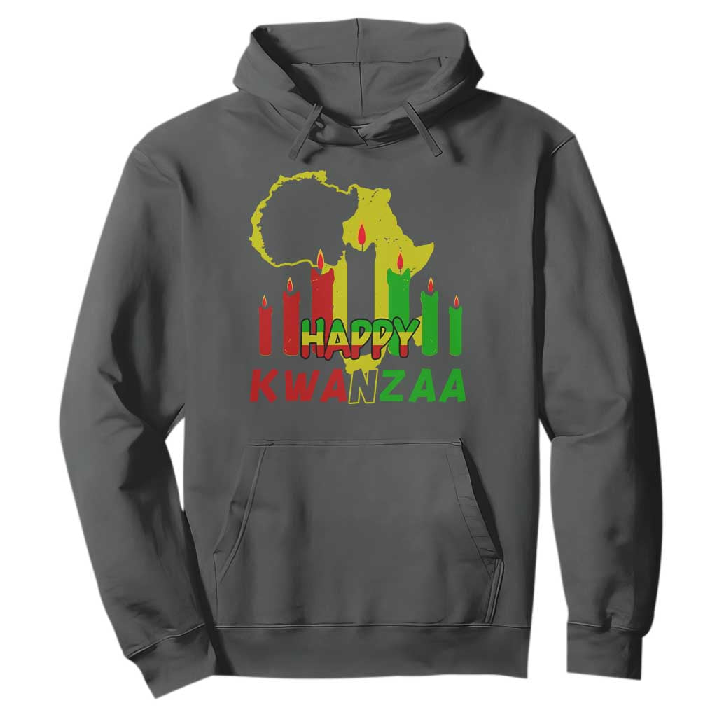 Happy Kwanzaa Hoodie Black Holiday African American Christmas Kinara Candle TS11 Dark Heather Print Your Wear