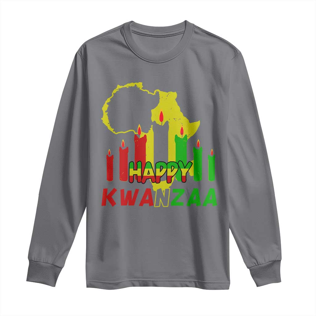 Happy Kwanzaa Long Sleeve Shirt Black Holiday African American Christmas Kinara Candle TS11 Charcoal Print Your Wear