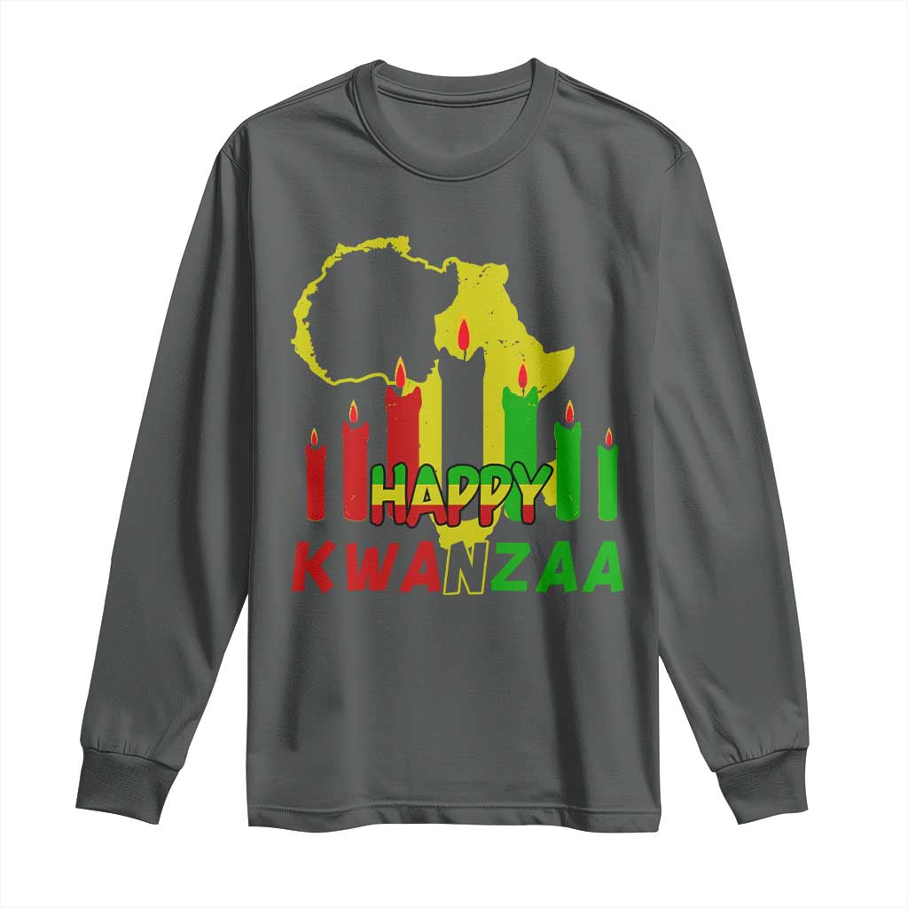 Happy Kwanzaa Long Sleeve Shirt Black Holiday African American Christmas Kinara Candle TS11 Dark Heather Print Your Wear
