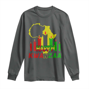 Happy Kwanzaa Long Sleeve Shirt Black Holiday African American Christmas Kinara Candle TS11 Dark Heather Print Your Wear