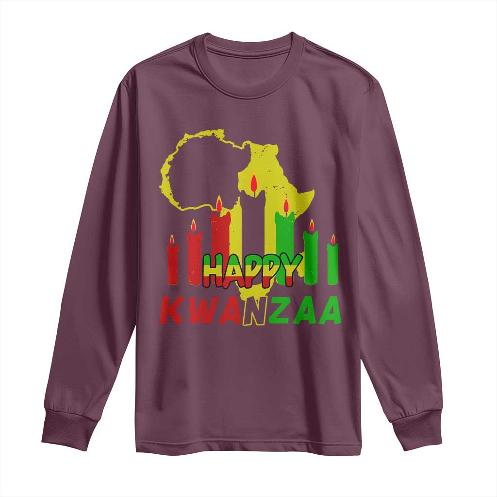 Happy Kwanzaa Long Sleeve Shirt Black Holiday African American Christmas Kinara Candle TS11 Maroon Print Your Wear