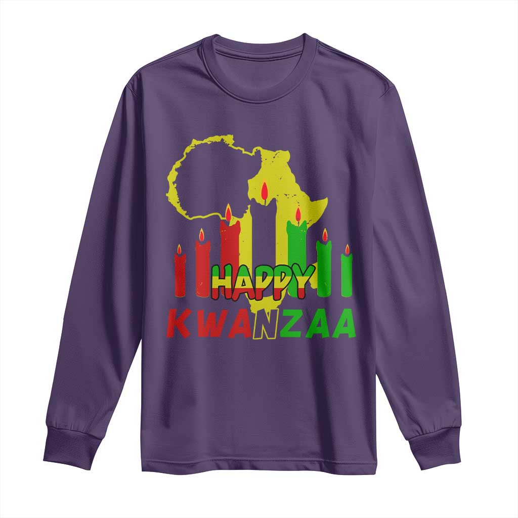 Happy Kwanzaa Long Sleeve Shirt Black Holiday African American Christmas Kinara Candle TS11 Purple Print Your Wear