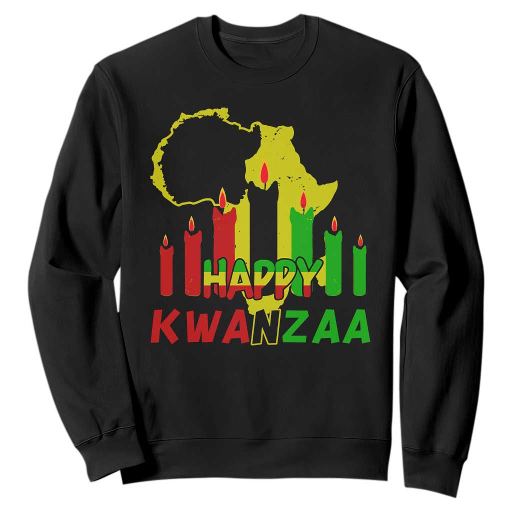 Happy Kwanzaa Sweatshirt Black Holiday African American Christmas Kinara Candle TS11 Black Print Your Wear