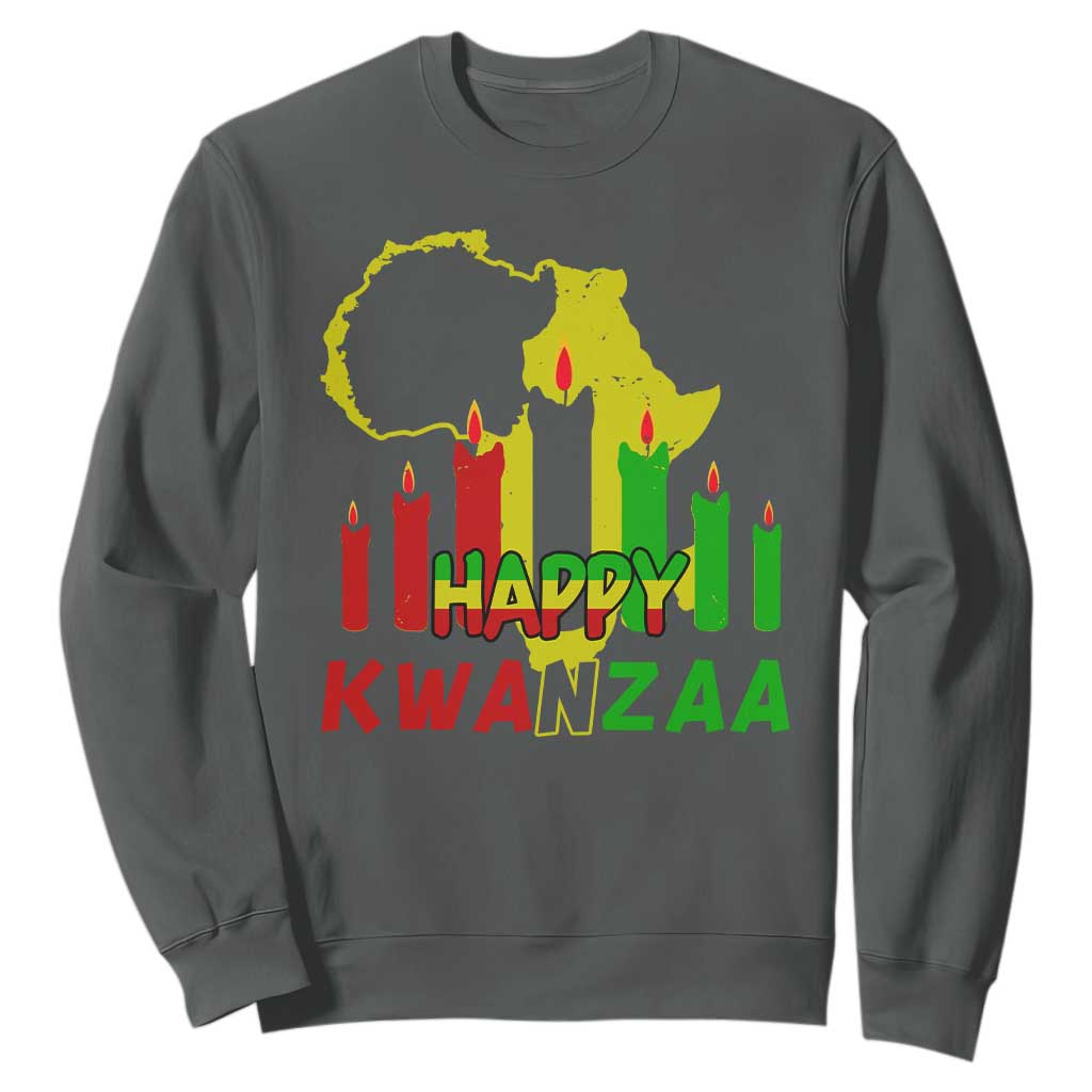Happy Kwanzaa Sweatshirt Black Holiday African American Christmas Kinara Candle TS11 Dark Heather Print Your Wear