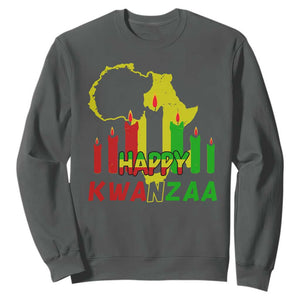 Happy Kwanzaa Sweatshirt Black Holiday African American Christmas Kinara Candle TS11 Dark Heather Print Your Wear