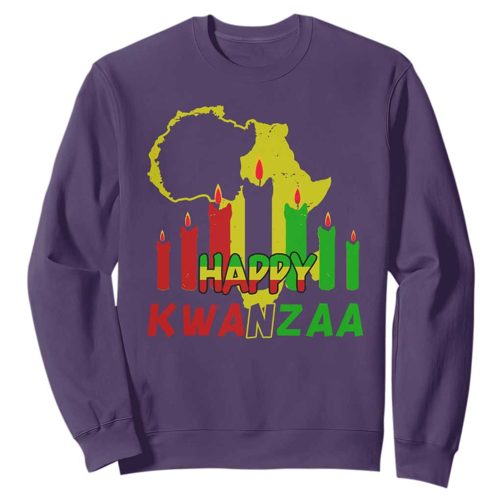 Happy Kwanzaa Sweatshirt Black Holiday African American Christmas Kinara Candle TS11 Purple Print Your Wear