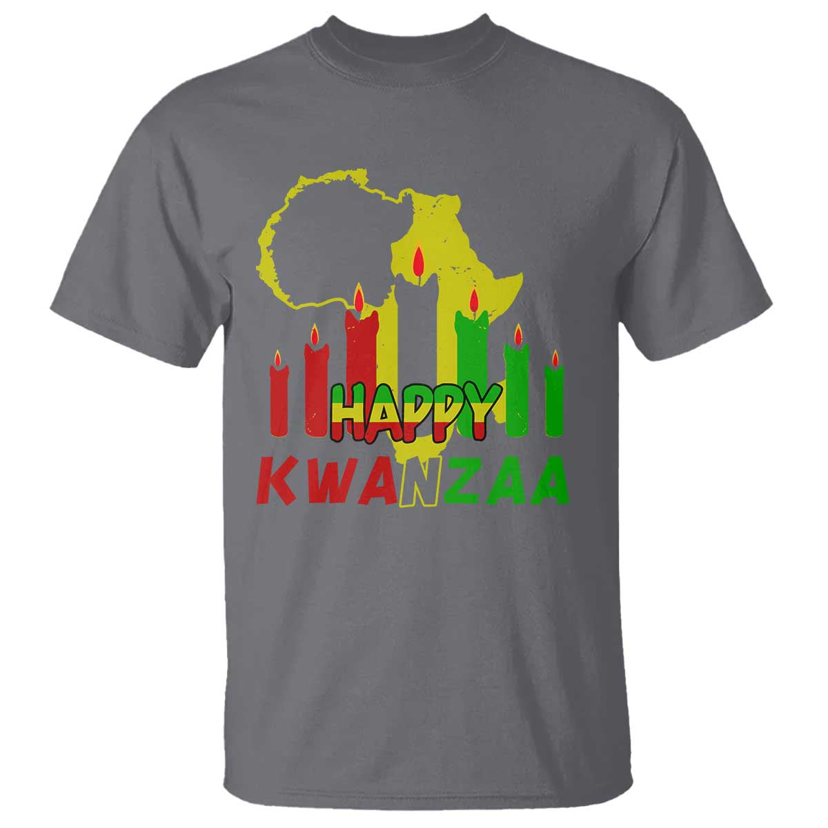 Happy Kwanzaa T Shirt Black Holiday African American Christmas Kinara Candle TS11 Charcoal Print Your Wear