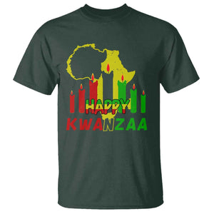 Happy Kwanzaa T Shirt Black Holiday African American Christmas Kinara Candle TS11 Dark Forest Green Print Your Wear
