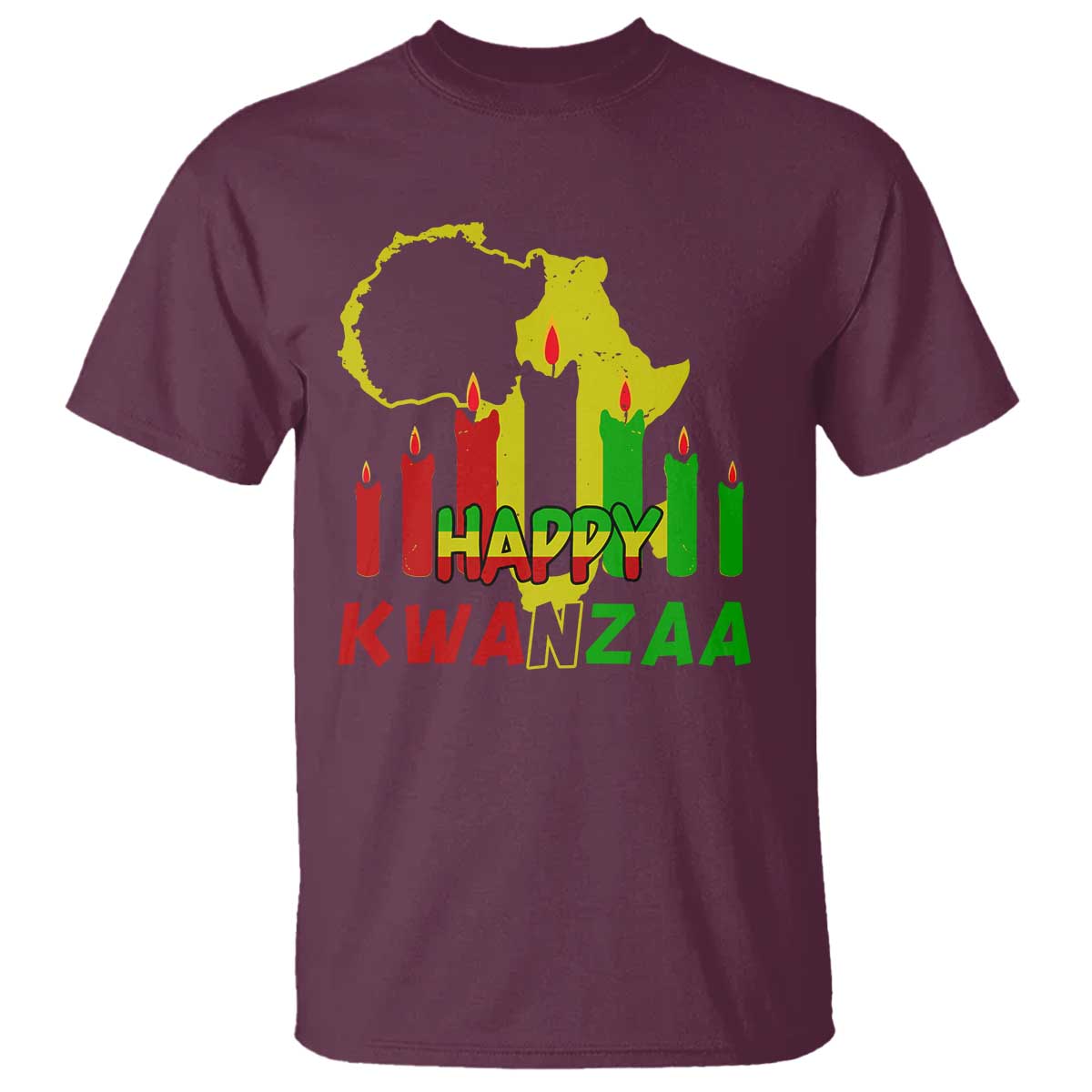 Happy Kwanzaa T Shirt Black Holiday African American Christmas Kinara Candle TS11 Maroon Print Your Wear