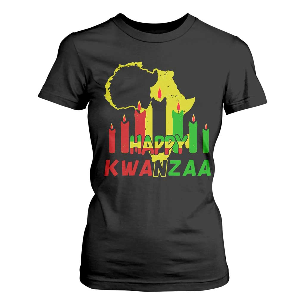 Happy Kwanzaa T Shirt For Women Black Holiday African American Christmas Kinara Candle TS11 Black Print Your Wear