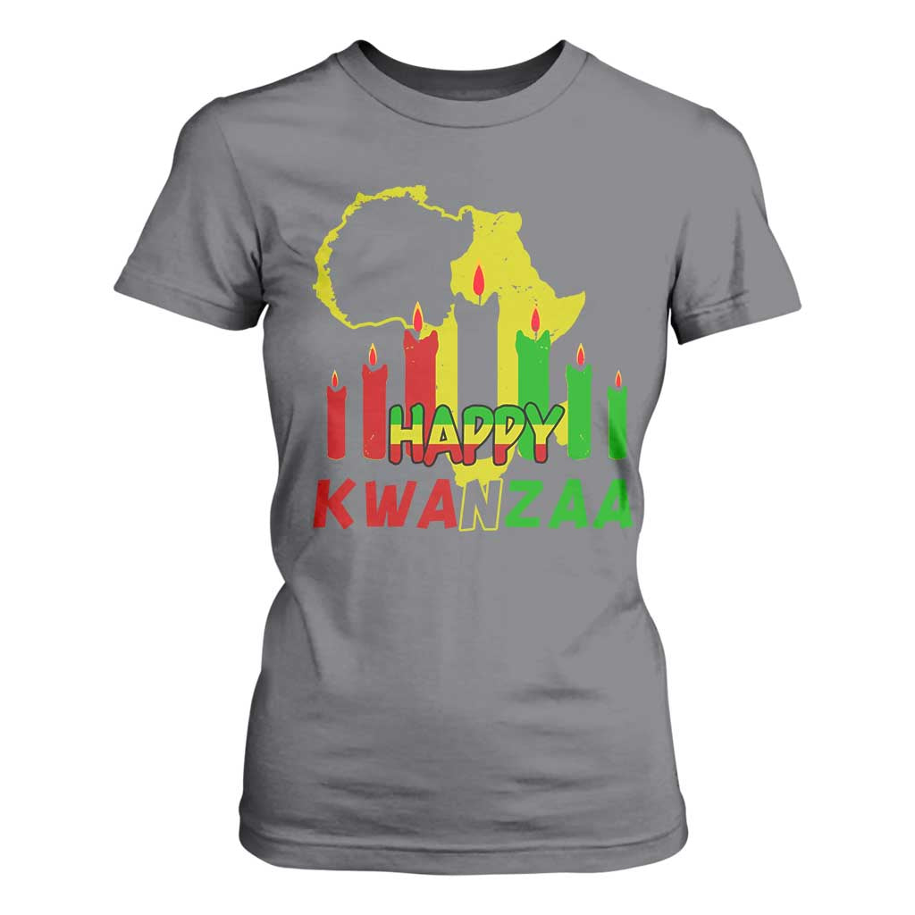 Happy Kwanzaa T Shirt For Women Black Holiday African American Christmas Kinara Candle TS11 Charcoal Print Your Wear
