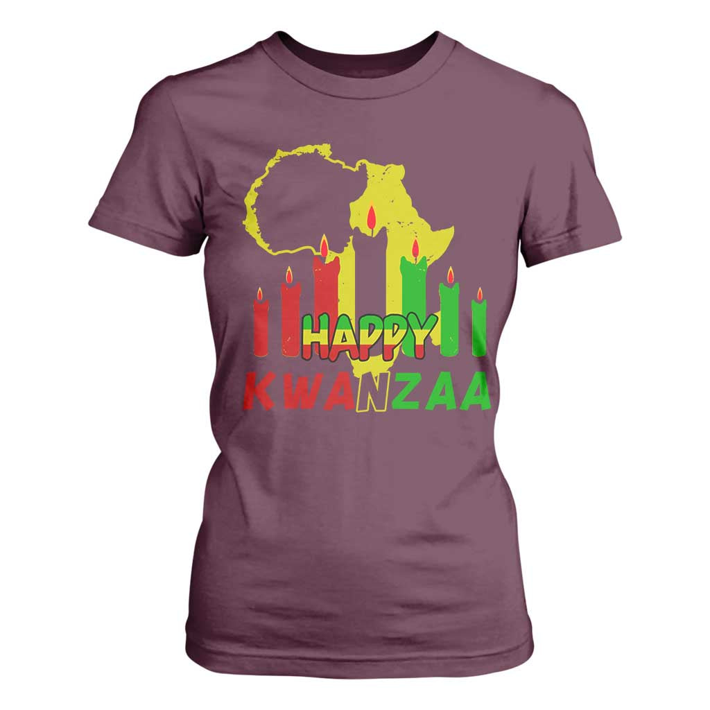Happy Kwanzaa T Shirt For Women Black Holiday African American Christmas Kinara Candle TS11 Maroon Print Your Wear