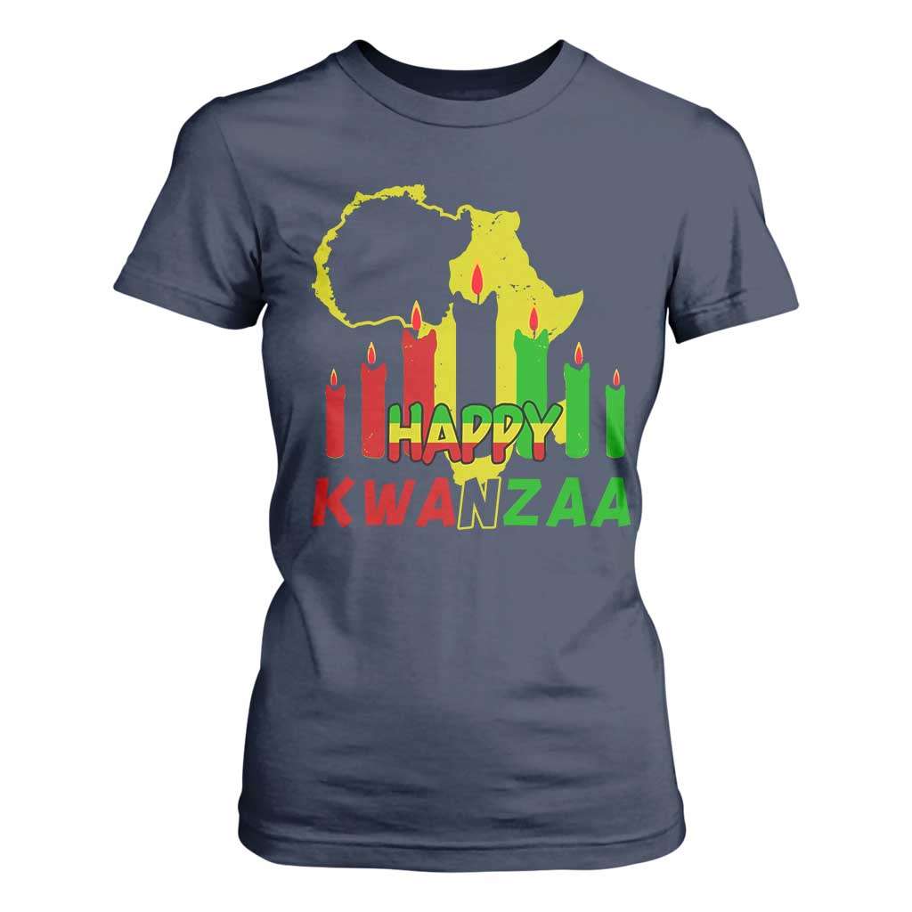 Happy Kwanzaa T Shirt For Women Black Holiday African American Christmas Kinara Candle TS11 Navy Print Your Wear