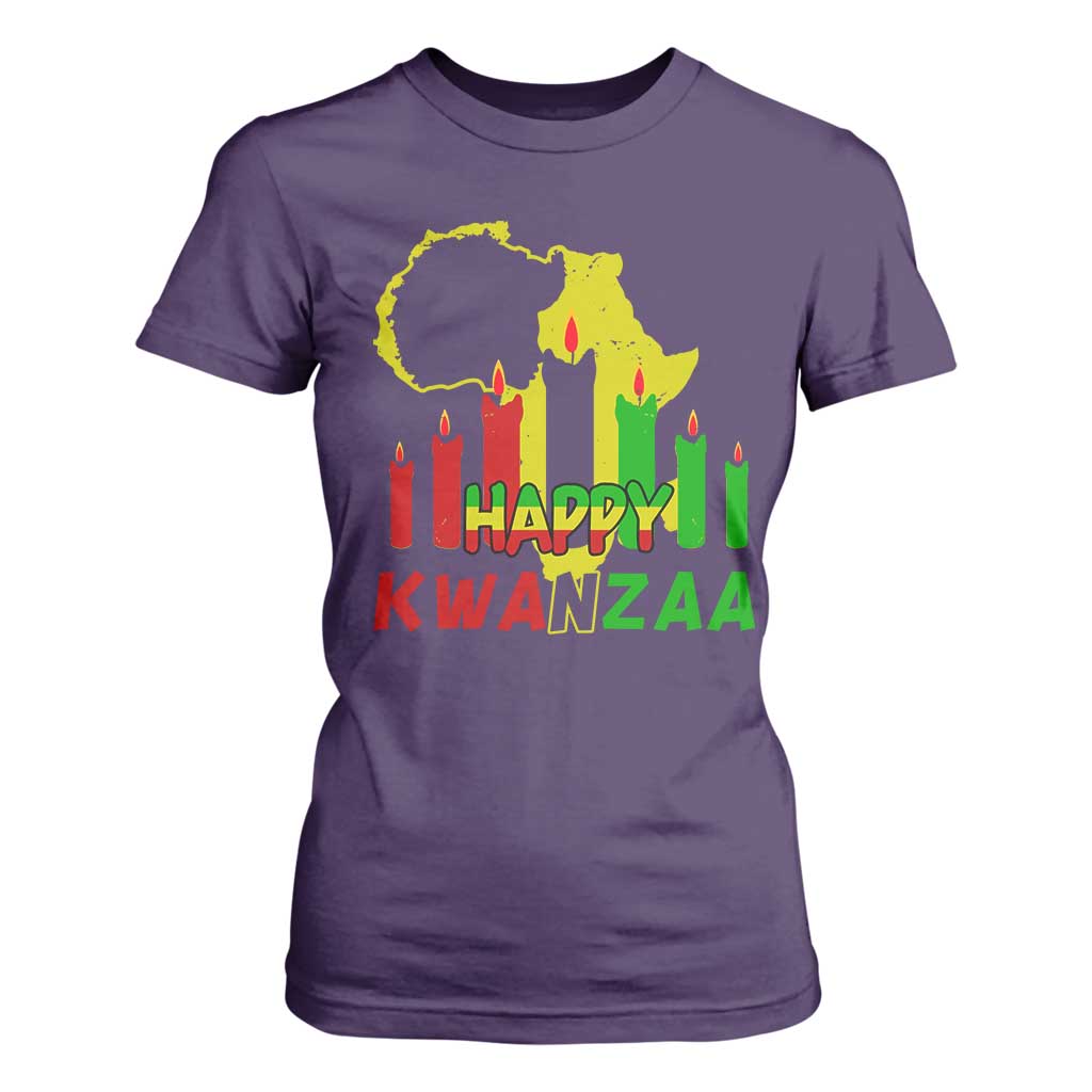 Happy Kwanzaa T Shirt For Women Black Holiday African American Christmas Kinara Candle TS11 Purple Print Your Wear