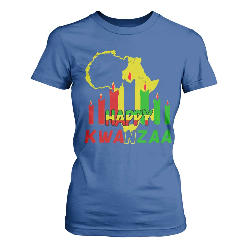 Happy Kwanzaa T Shirt For Women Black Holiday African American Christmas Kinara Candle TS11 Royal Blue Print Your Wear