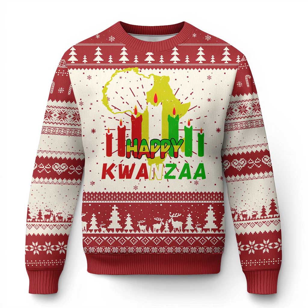 Happy Kwanzaa Ugly Christmas Sweater Black Holiday African American Christmas Kinara Candle TS11 Red Print Your Wear