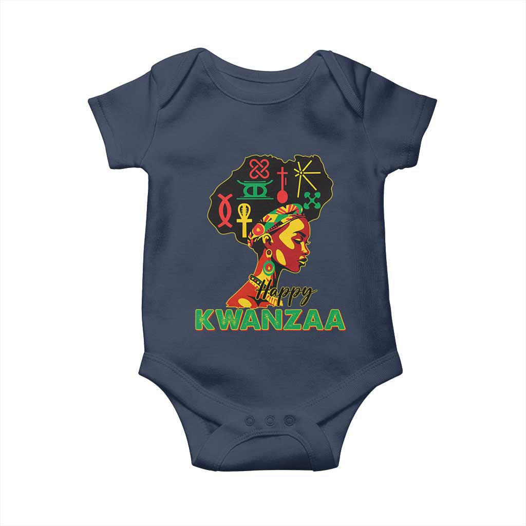Happy Kwanzaa Baby Onesie Nguzo Saba Symbols The 7 Principles Of Kwanzaa TS11 Navy Print Your Wear