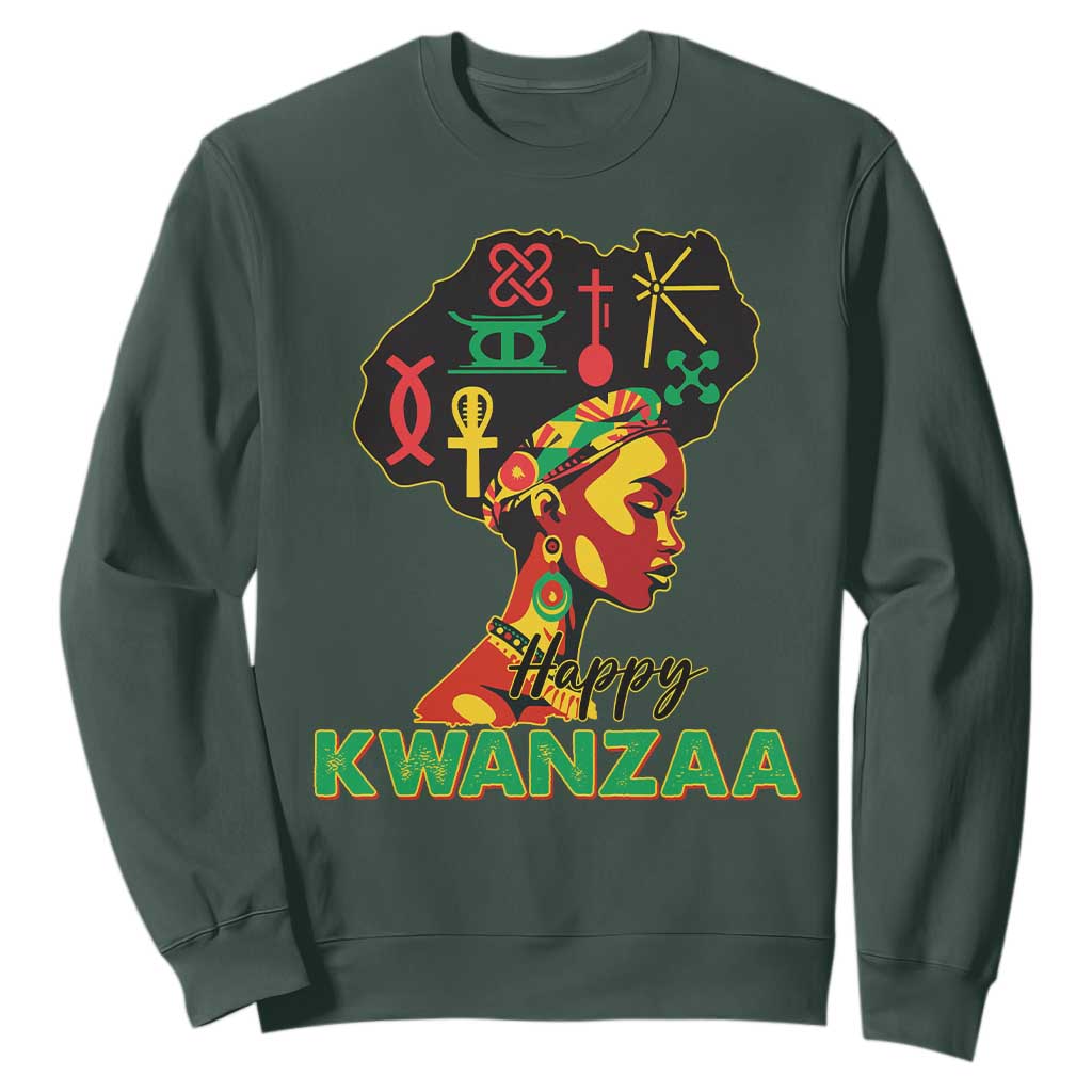 Happy Kwanzaa Sweatshirt Nguzo Saba Symbols The 7 Principles Of Kwanzaa TS11 Dark Forest Green Print Your Wear