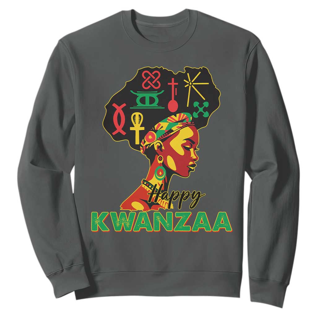 Happy Kwanzaa Sweatshirt Nguzo Saba Symbols The 7 Principles Of Kwanzaa TS11 Dark Heather Print Your Wear
