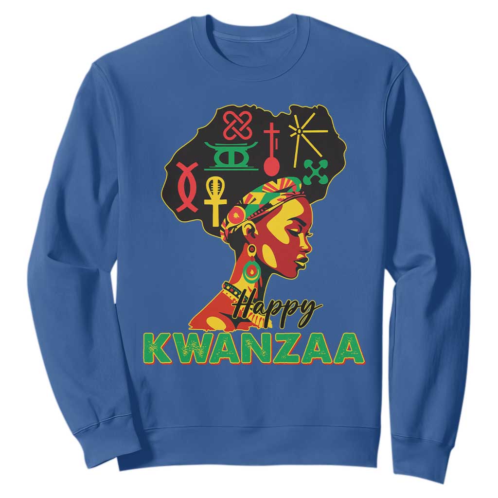 Happy Kwanzaa Sweatshirt Nguzo Saba Symbols The 7 Principles Of Kwanzaa TS11 Royal Blue Print Your Wear