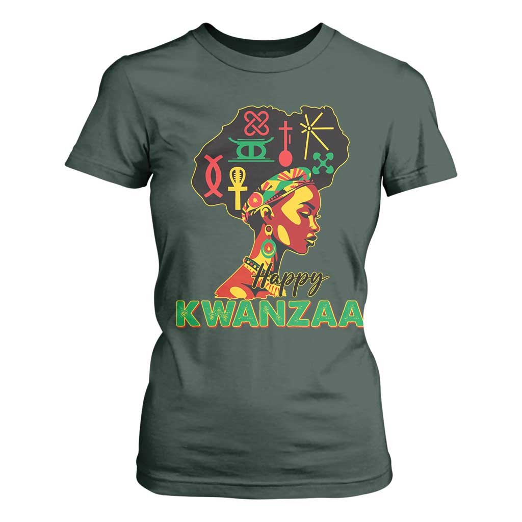 Happy Kwanzaa T Shirt For Women Nguzo Saba Symbols The 7 Principles Of Kwanzaa TS11 Dark Forest Green Print Your Wear