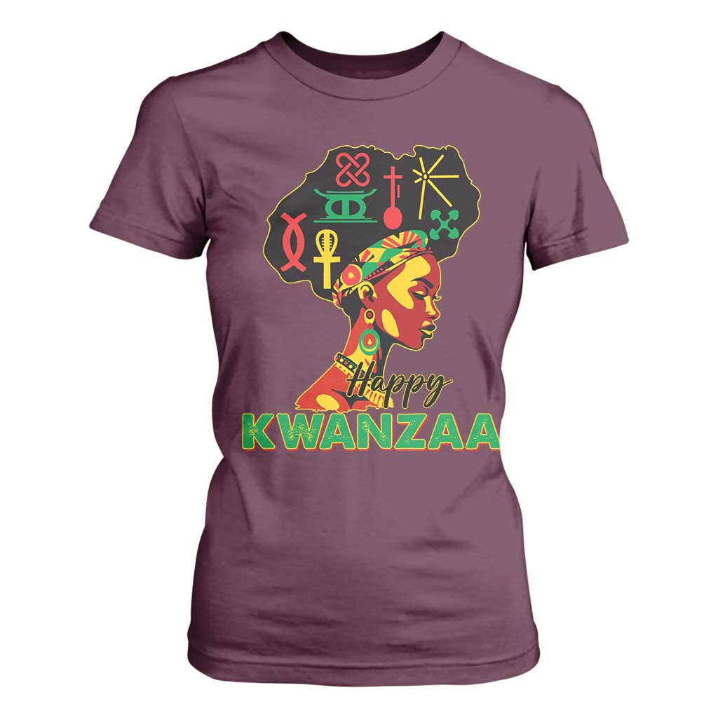 Happy Kwanzaa T Shirt For Women Nguzo Saba Symbols The 7 Principles Of Kwanzaa TS11 Maroon Print Your Wear