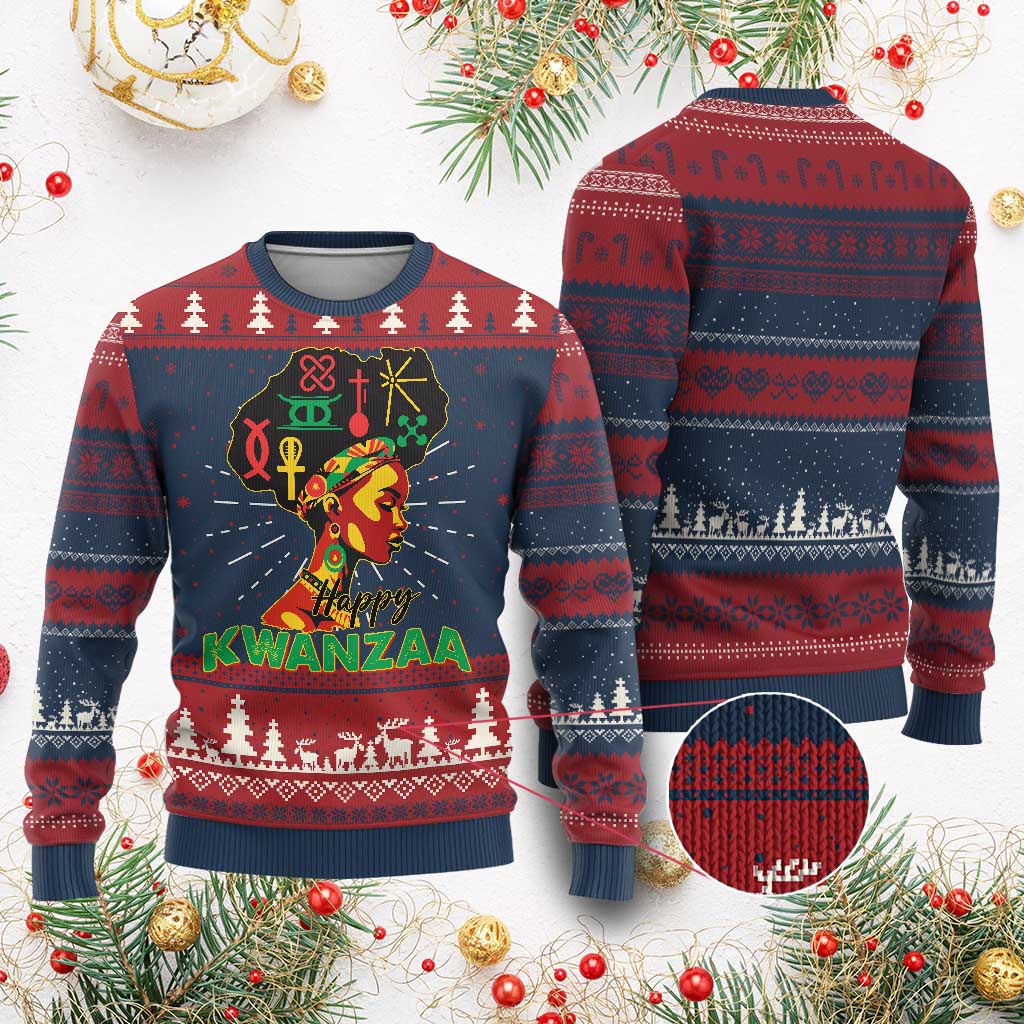 Happy Kwanzaa Ugly Christmas Sweater Nguzo Saba Symbols The 7 Principles Of Kwanzaa TS11 Burgundy Print Your Wear