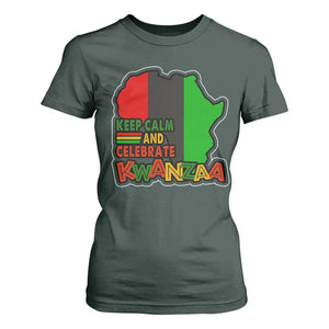 Keep Calm And Celebrate Kwanzaa T Shirt For Women Black Holiday African American Christmas TS11 Dark Forest Green Print Your Wear