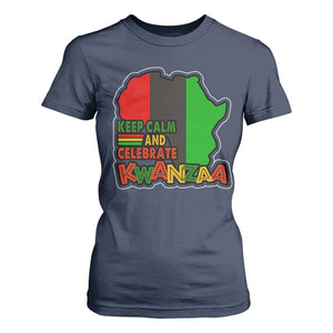 Keep Calm And Celebrate Kwanzaa T Shirt For Women Black Holiday African American Christmas TS11 Navy Print Your Wear